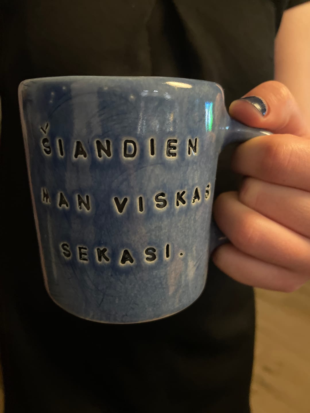 Customer photo review of Blue ceramic mug about luck