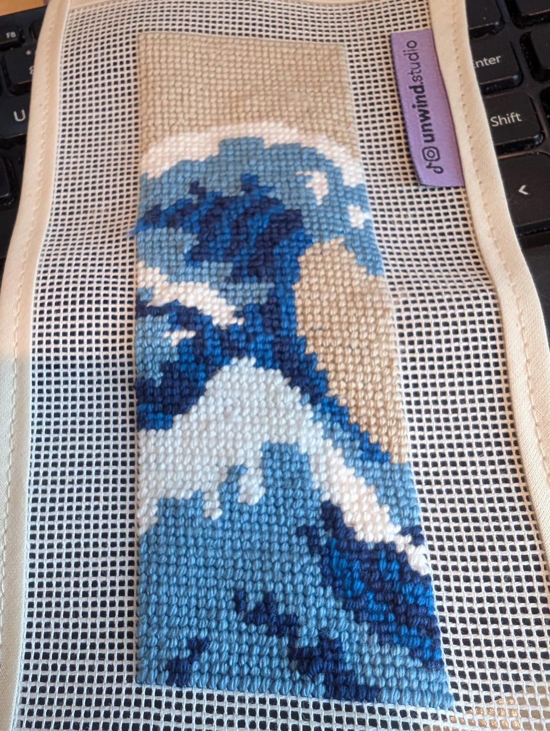 Customer photo review of The Great Wave Bookmark Needlepoint Kit