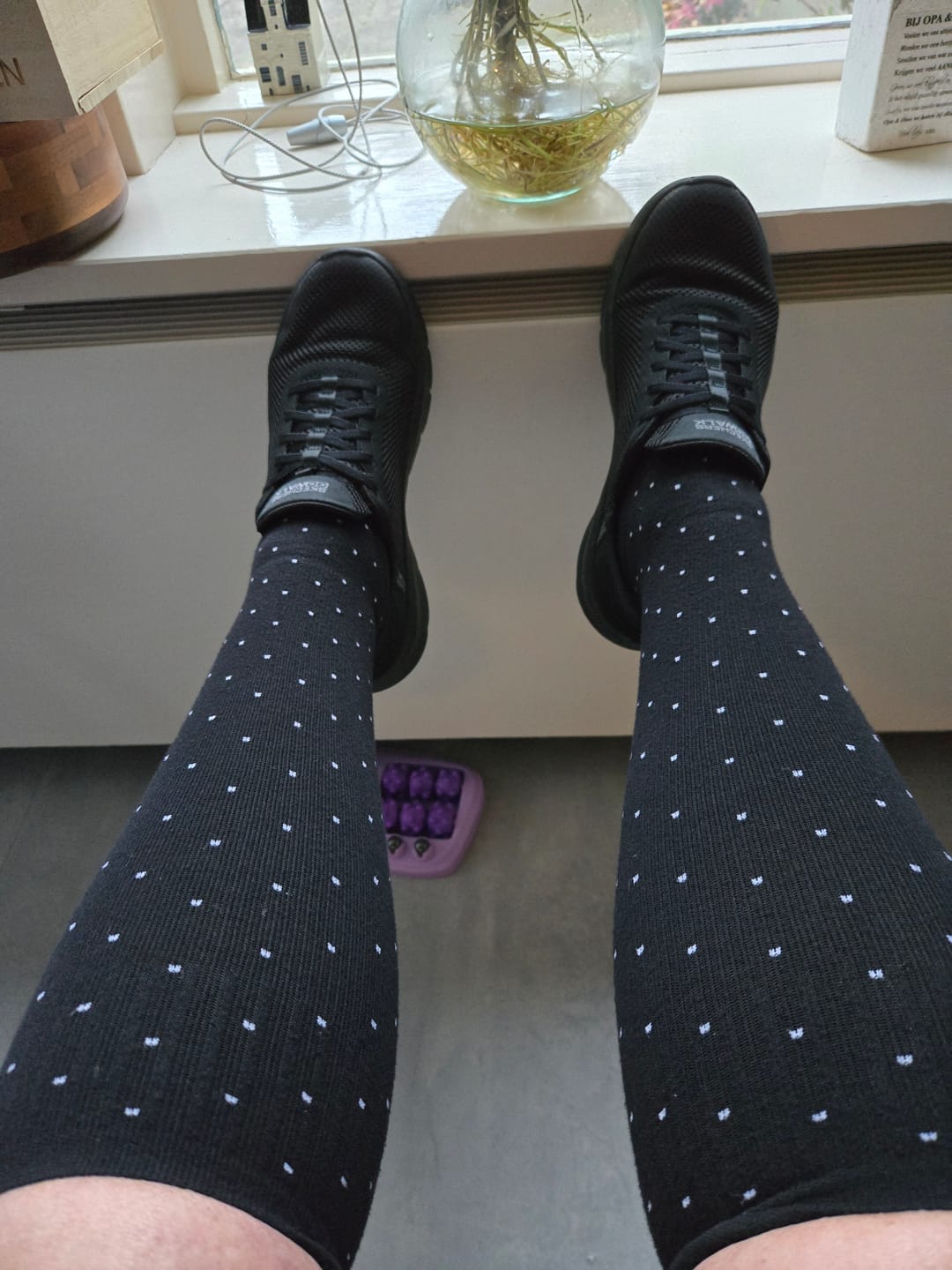 Customer photo review of Essential Compression Socks Black Dots
