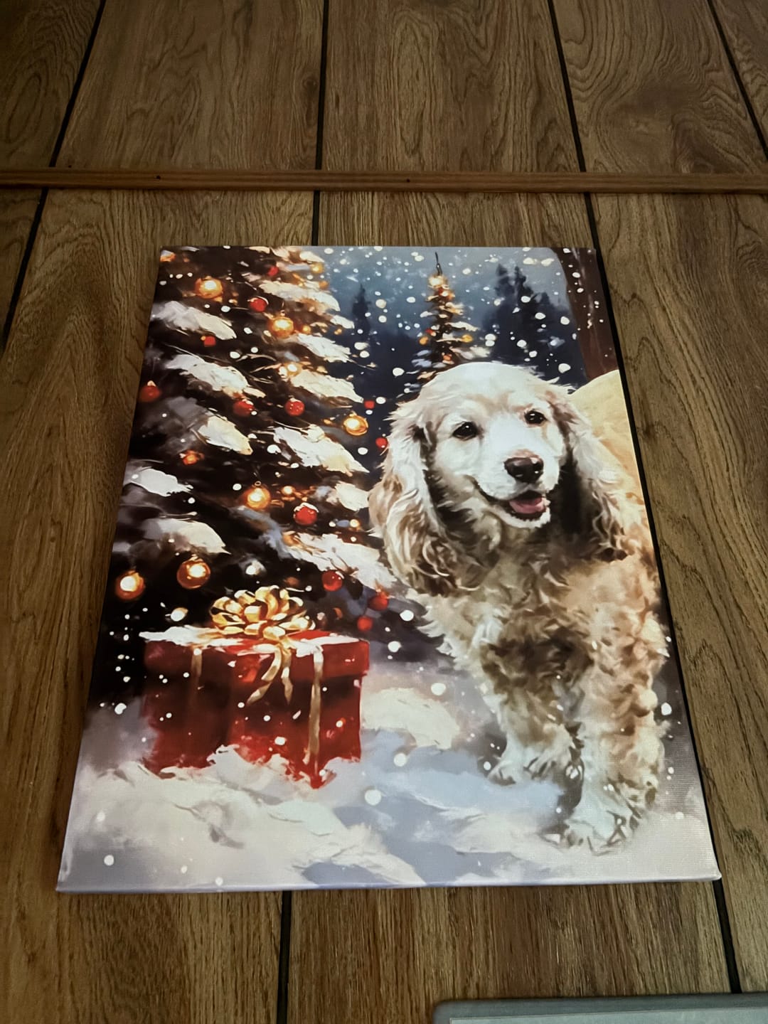 Customer photo review of Christmas-themed Custom Pet Portrait