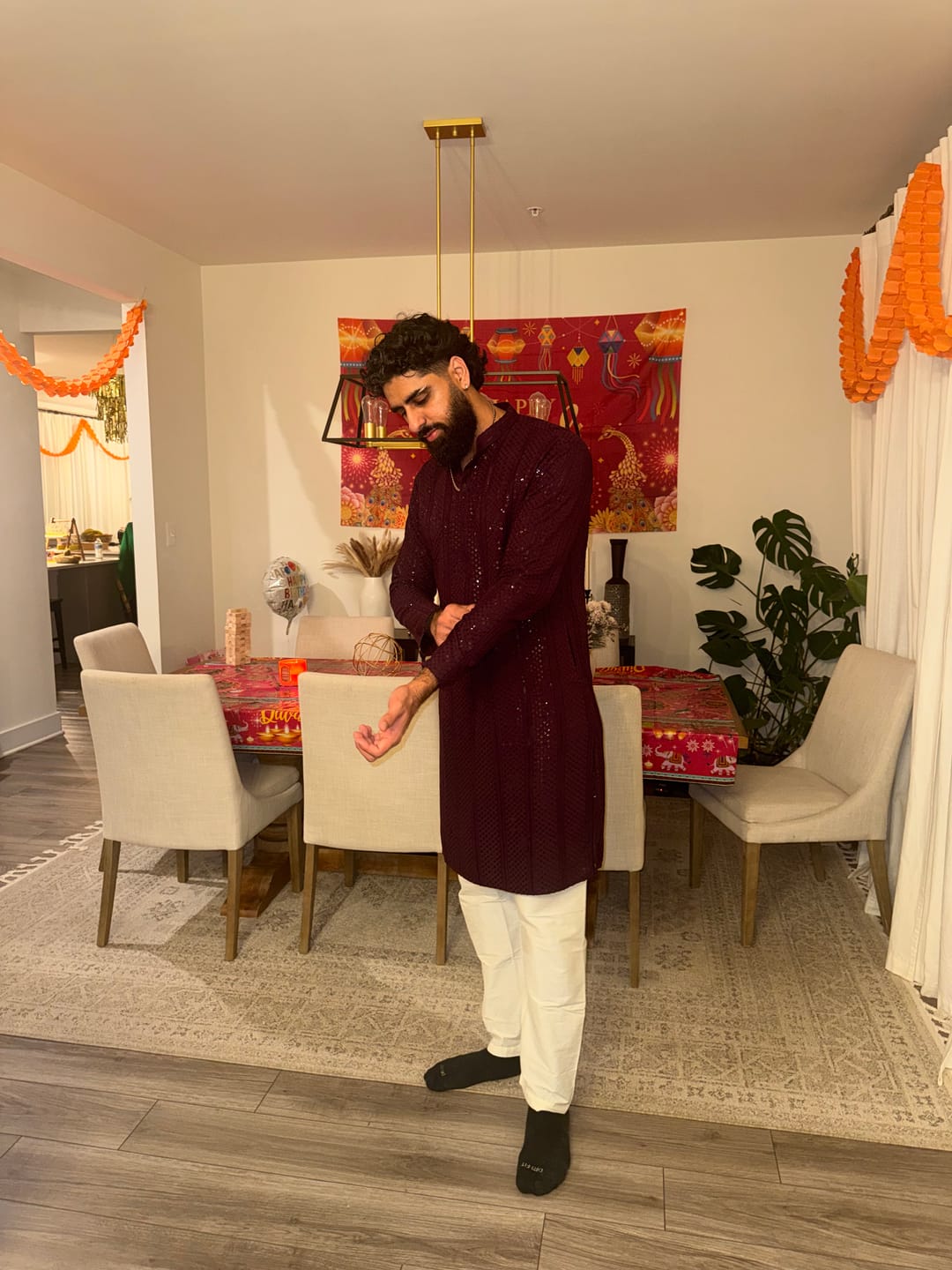 Customer photo review of Dark Purple Chikan Kurta (Slim Fit)