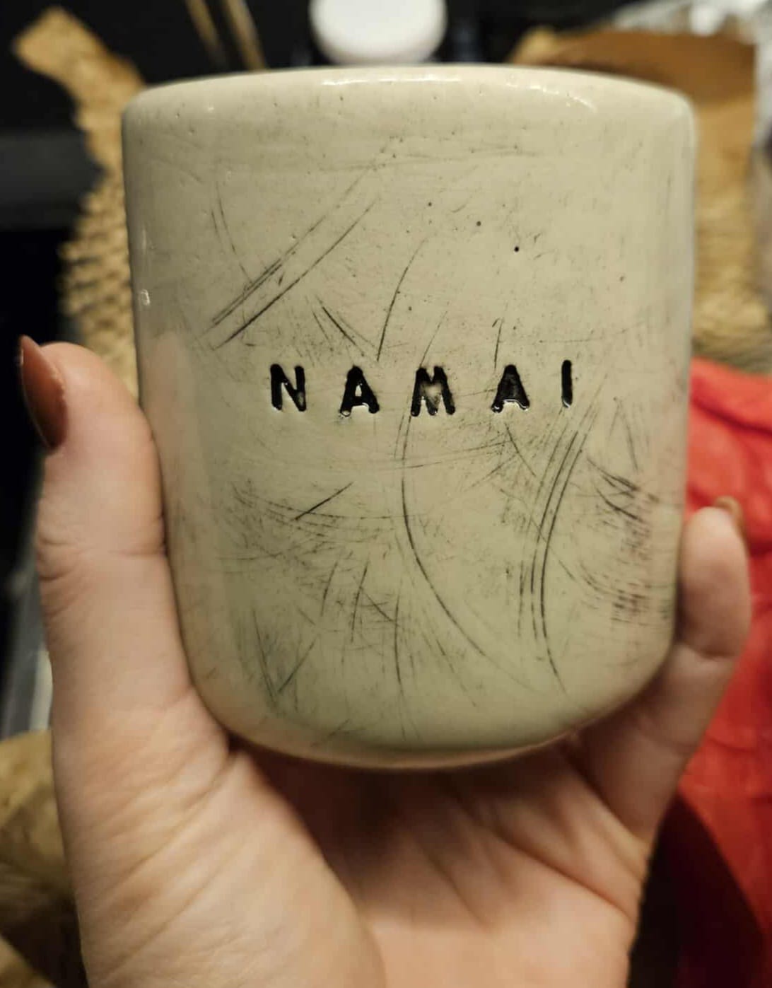 Customer photo review of Tumbler mug with word in Lithuanian NAMAI