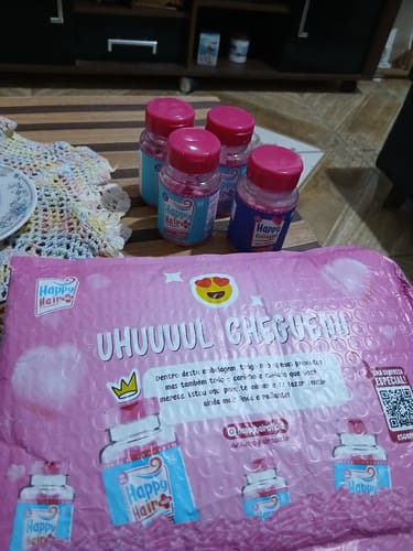 Customer photo review of Happy Hair 3 Potes + 1 Colágeno Grátis