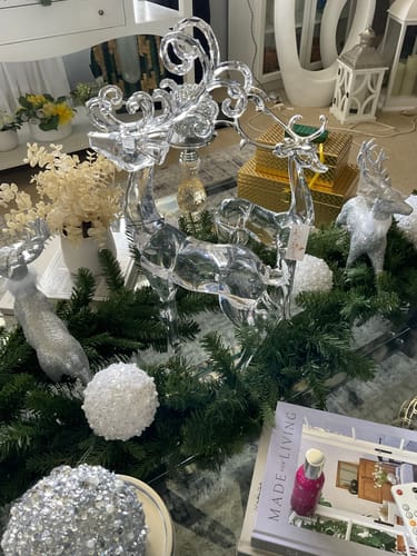 Customer photo review of 22" Acrylic Christmas Deer Figurine with Acrylic Antlers, High Quality, Luxury Home Decor by DesignedByTheBoss