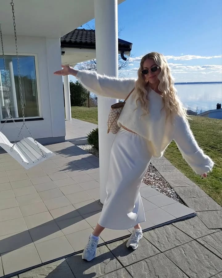 Customer photo review of Meryl Off-Shoulder Mohair Sweater