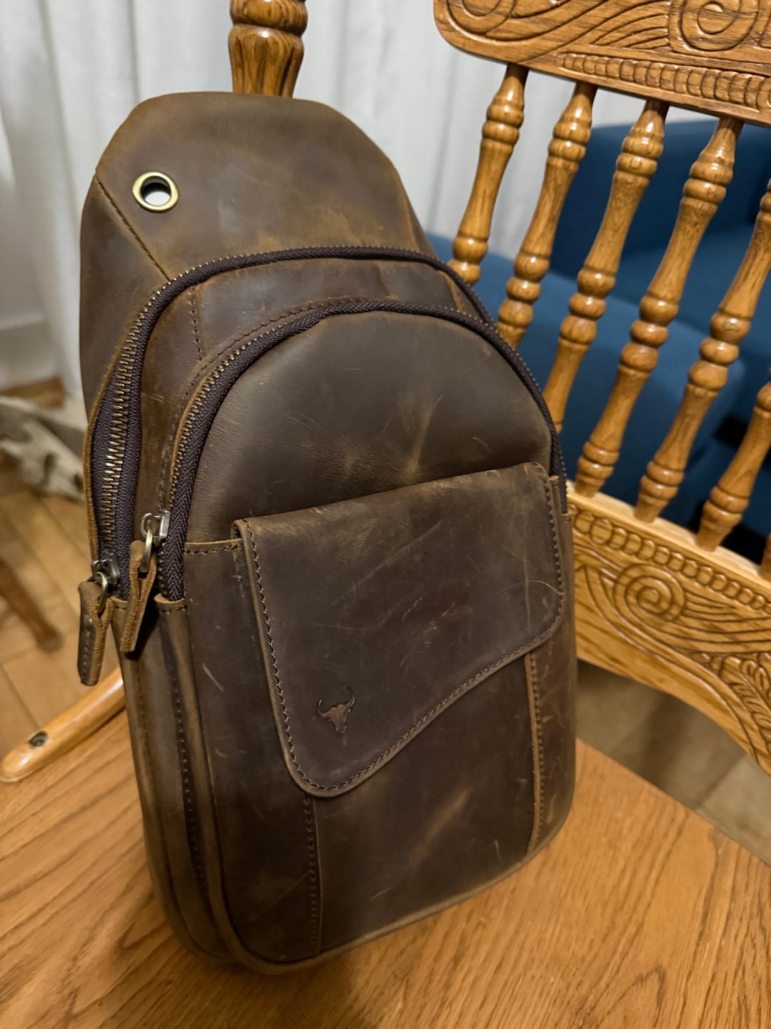 Customer photo review of Cowhide Leather Sling Bag