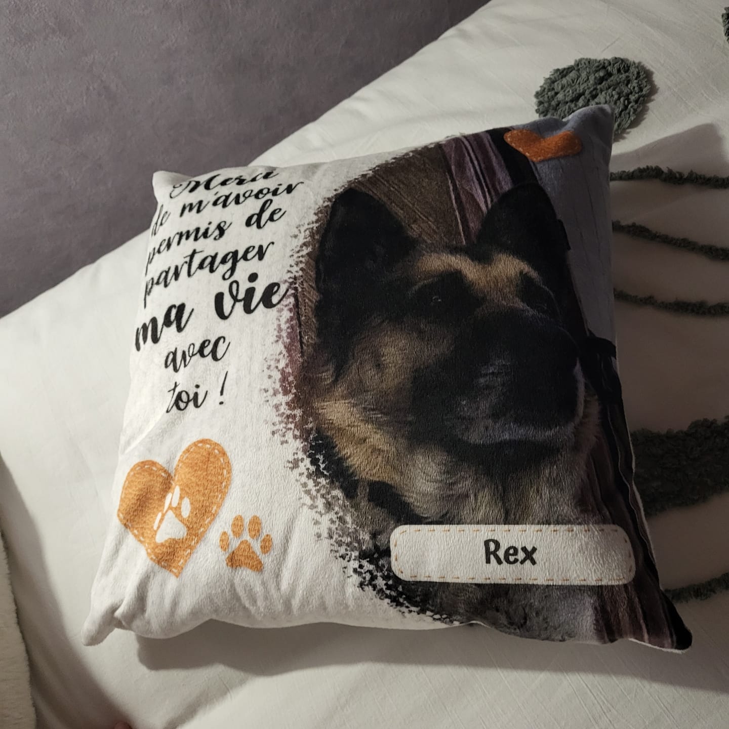 Customer photo review of Merci - Coussin personnalisé
