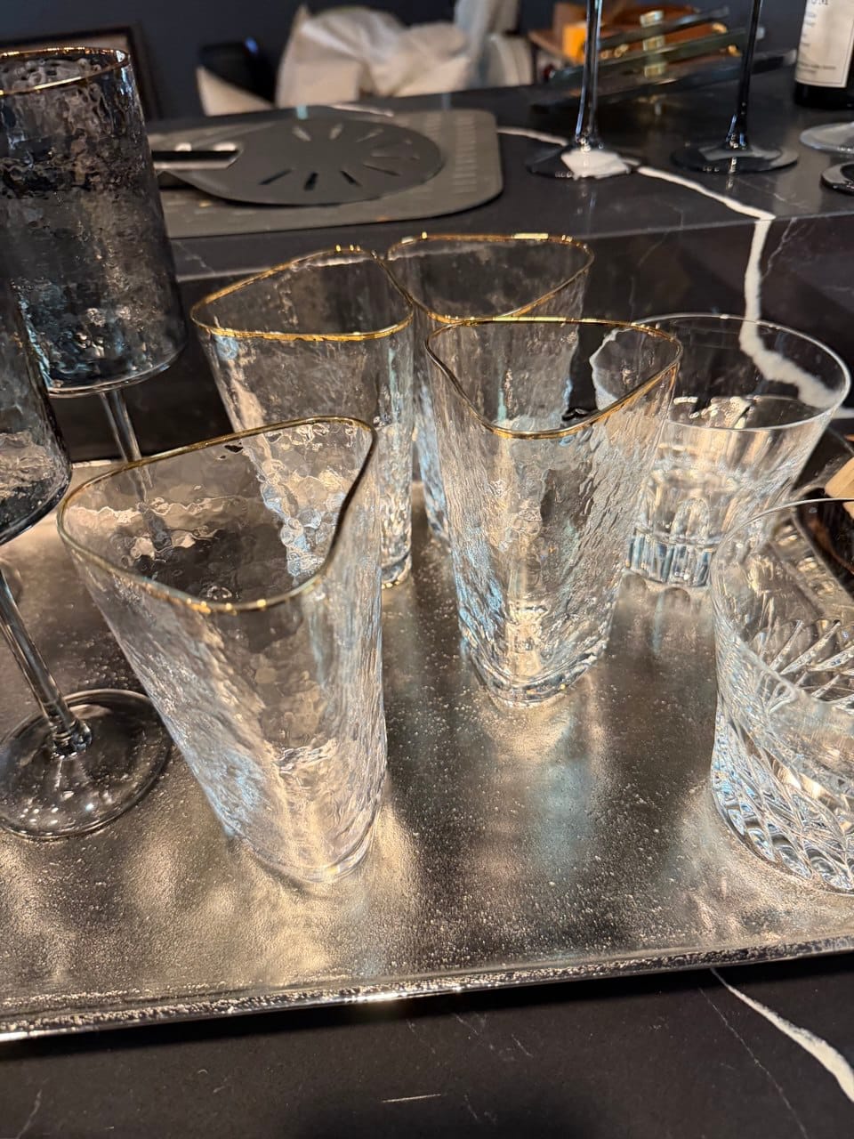 Customer photo review of Roma Hammered Water Glasses Set of 4 - 24K Gold Rim Textured Glass