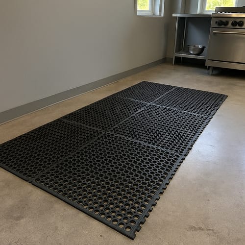 Customer photo review of Interlocking Commercial Kitchen Mats - Non-Slip, Eco-Friendly Recycled Rubber, Easy to Install, Drainage & Anti-Fatigue Mat