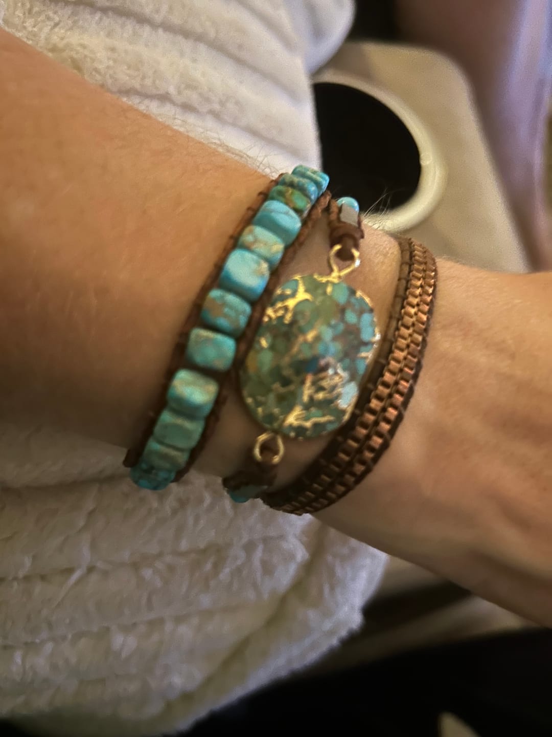Customer photo review of Turquoise & Jasper Healing Wrap Bracelet