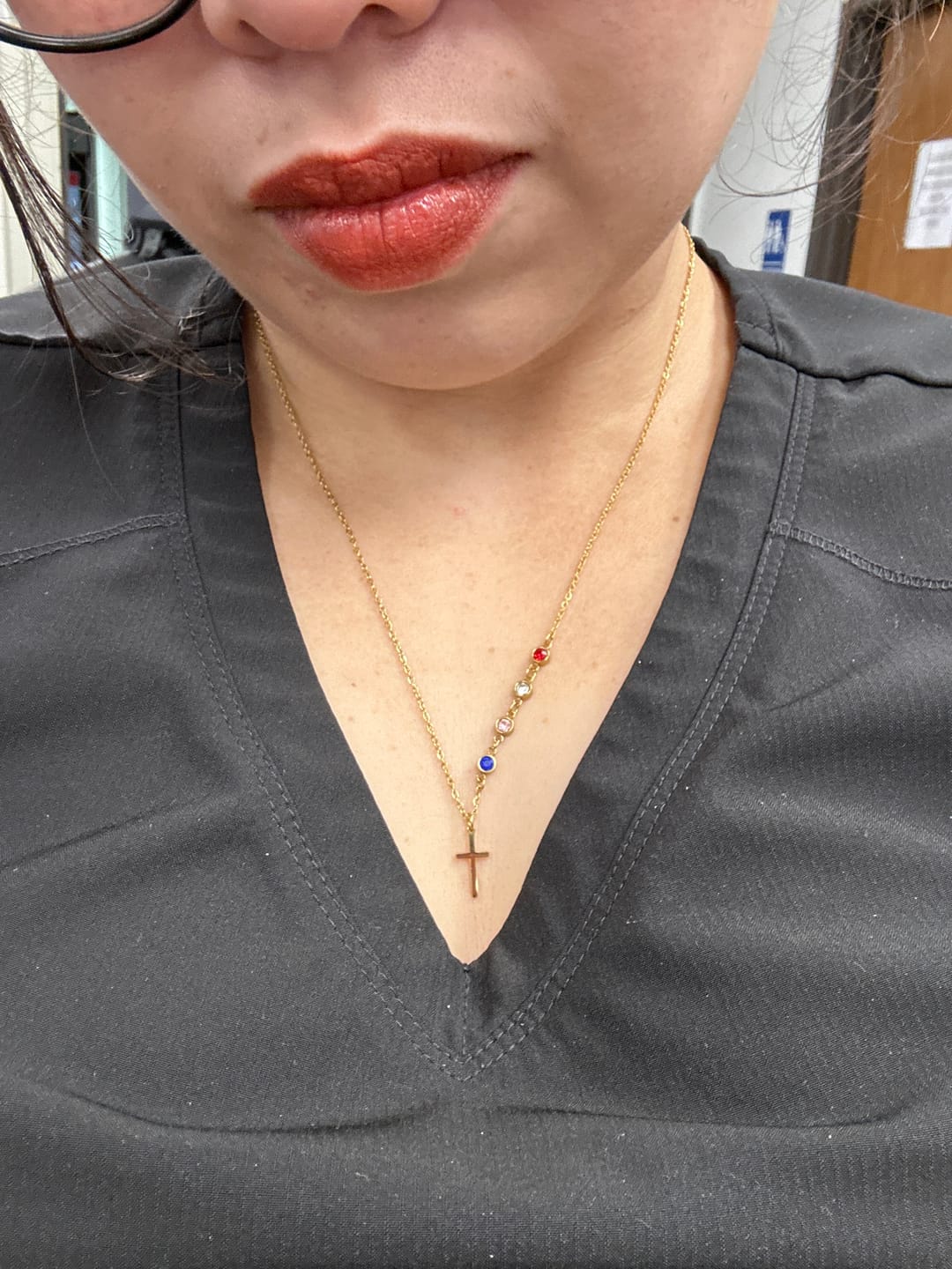 Customer photo review of Dainty Cross and Birthstone Necklace
