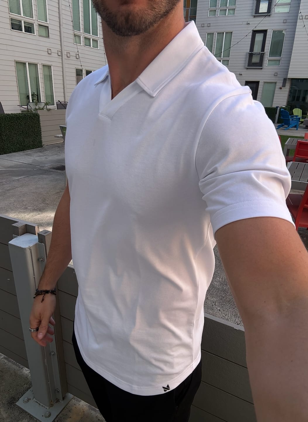 Customer photo review of Short Sleeve V-Polo: Arctic White