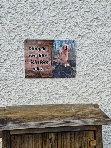 Customer photo review of Hunde-Türschild personalisiert mit Foto & Text (UV- und wetterfest)