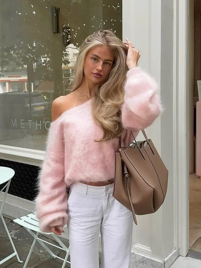 Customer photo review of Meryl Off-Shoulder Mohair Sweater