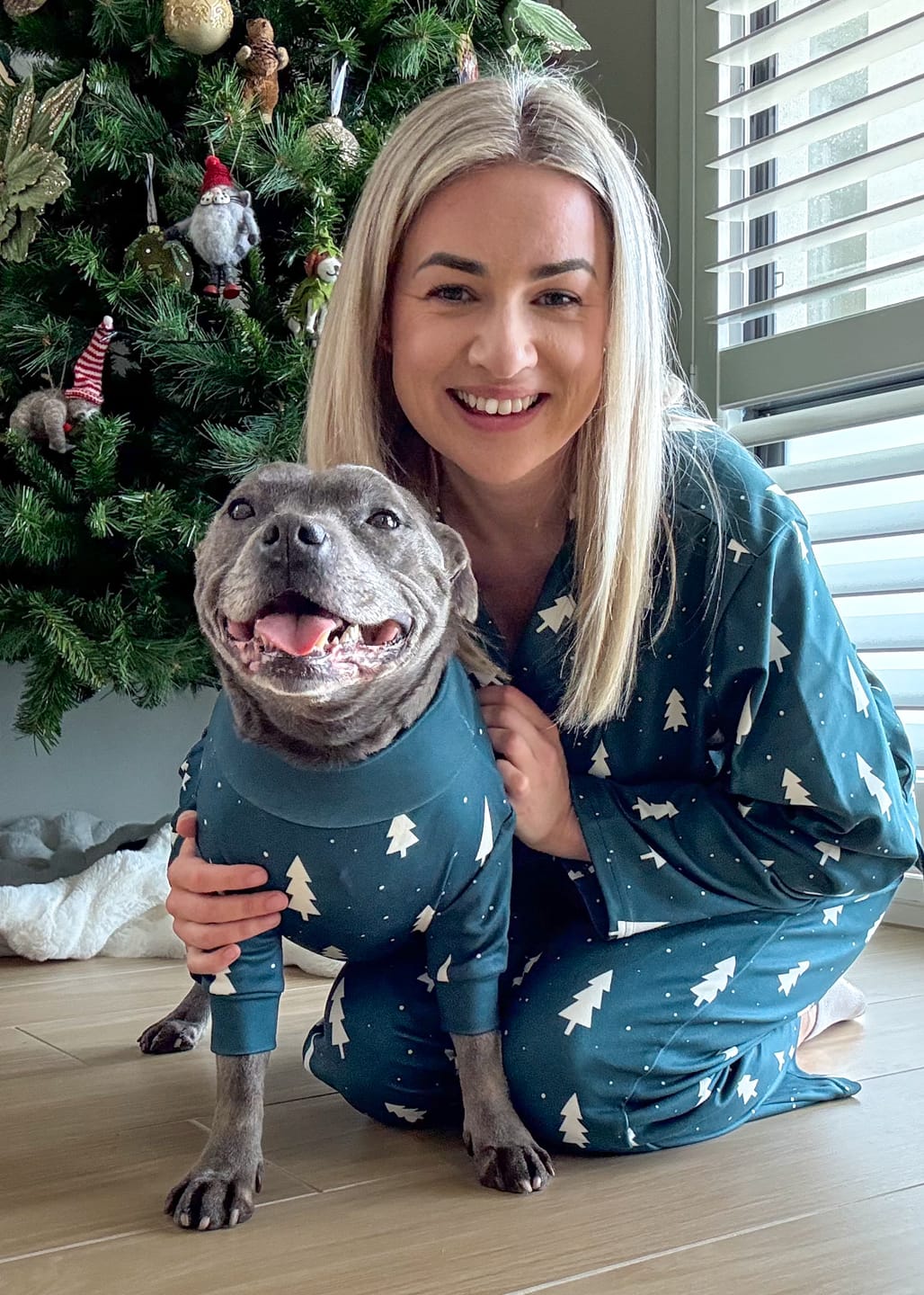 Customer photo review of Dog Christmas Pajama - Frosty Pines