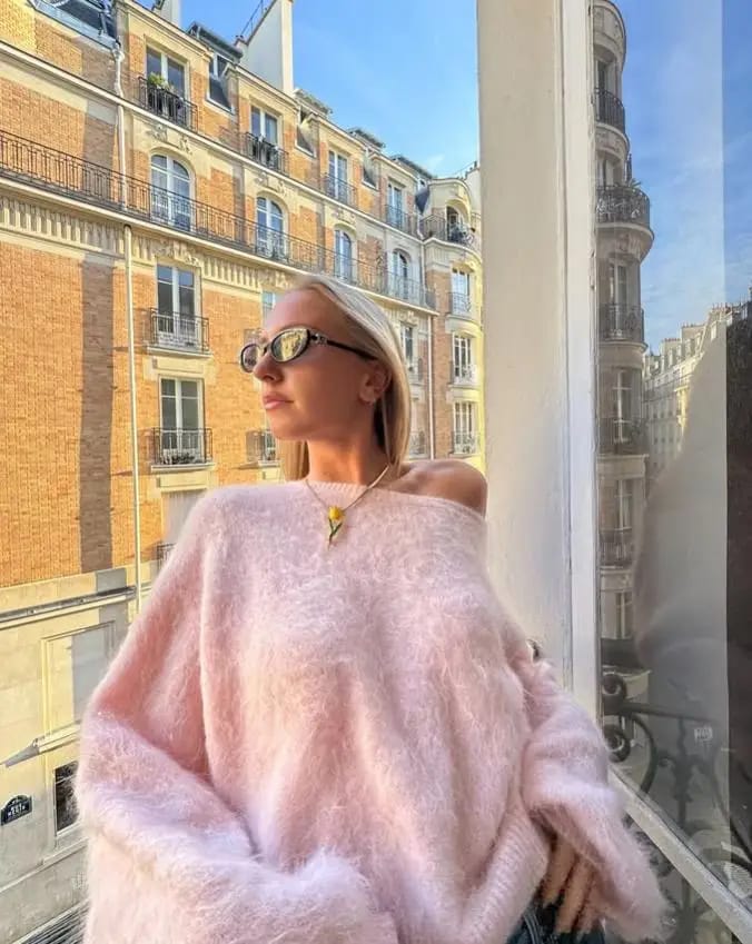 Customer photo review of Meryl Off-Shoulder Mohair Sweater