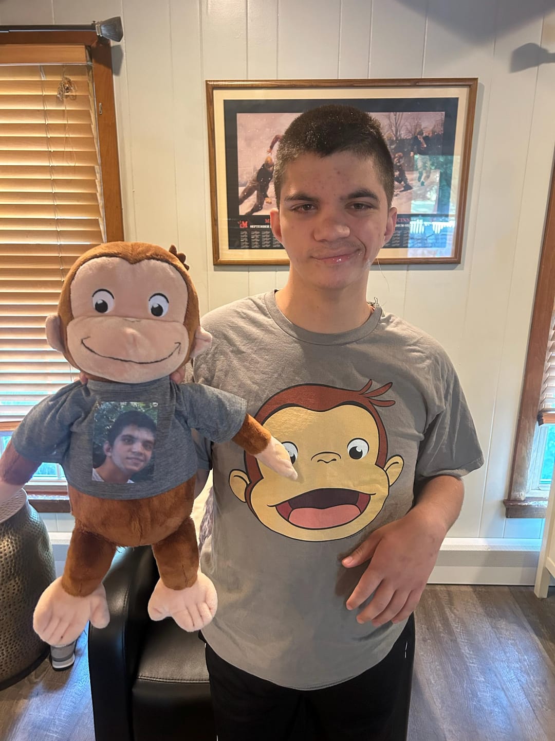 Customer photo review of CUSTOM Plushie T-SHIRT, Fits 16-inch Stuffed Animals, Plushie Clothing, Personalized Photo and Text Shirt