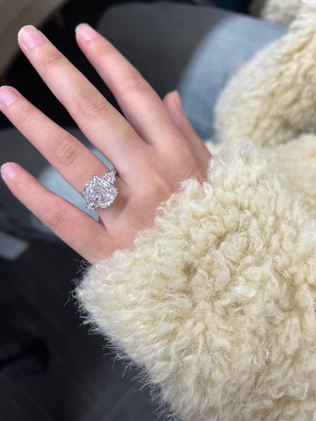 Customer photo review of S925 6.0Ct Cushion Cut Three Stone Engagement Ring Simulated or Moissanite Diamond Bridal Rings For Women