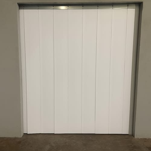 Customer photo review of Opaque Solid White PVC Strip Cut to Size – Full Curtains, Marker Strips, Non-See-Through, 200mm/300mm Widths, 50m Roll – Ideal for Privacy & Safety