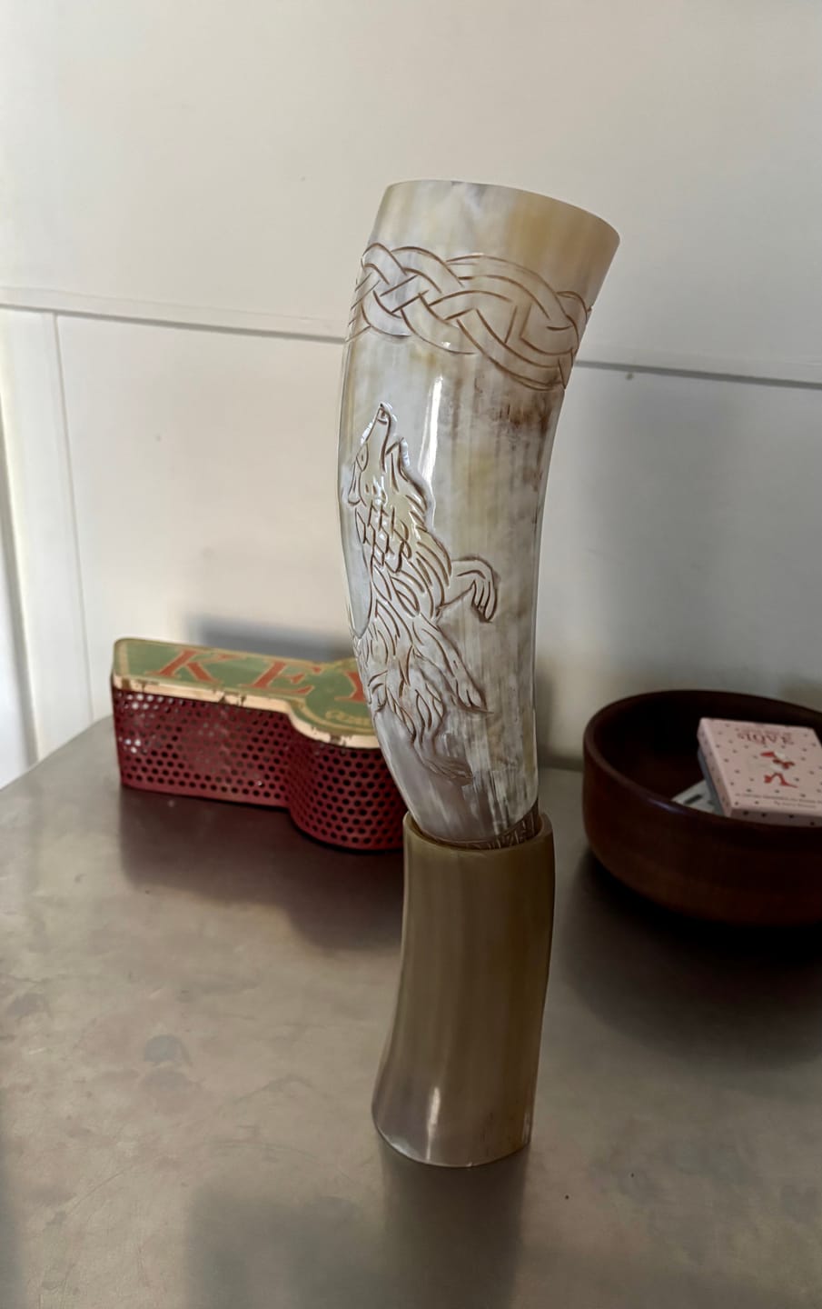 Customer photo review of Howling Fenrir Wolf Drinking Horn.