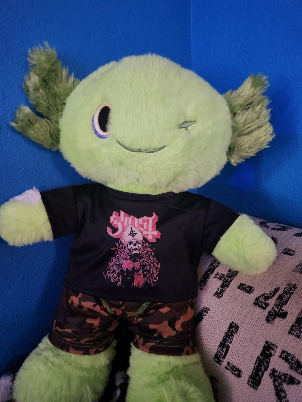Customer photo review of CUSTOM Plushie T-SHIRT, Fits 16-inch Stuffed Animals, Plushie Clothing, Personalized Photo and Text Shirt