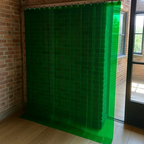 Customer photo review of Transparent Green Creative Interior Strip Curtains Hook-On PVC Energy-Saving Colourful Divider for Offices & Workspaces Includes Stainless Steel Rails
