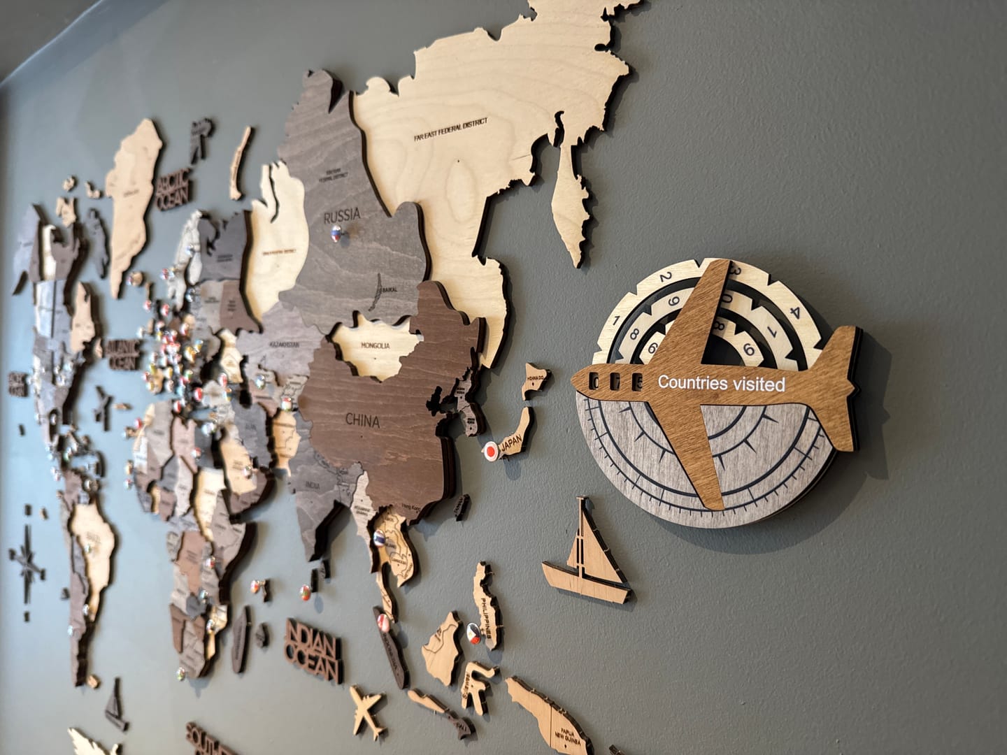 Customer photo review of Travel Tracker 3D Wooden World Map
