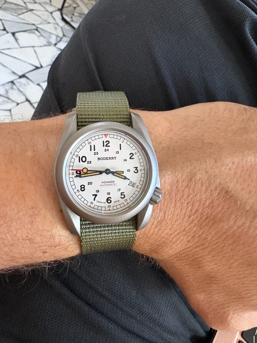 Customer photo review of VOYAGER - 100M Waterproof Titanium Automatic Field Watch | White