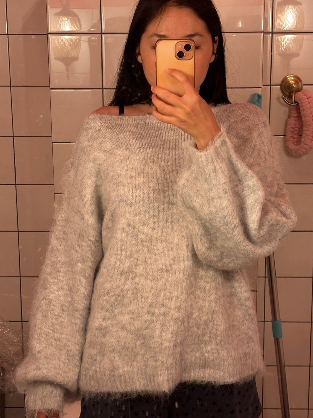 Customer photo review of Meryl Off-Shoulder Mohair Sweater