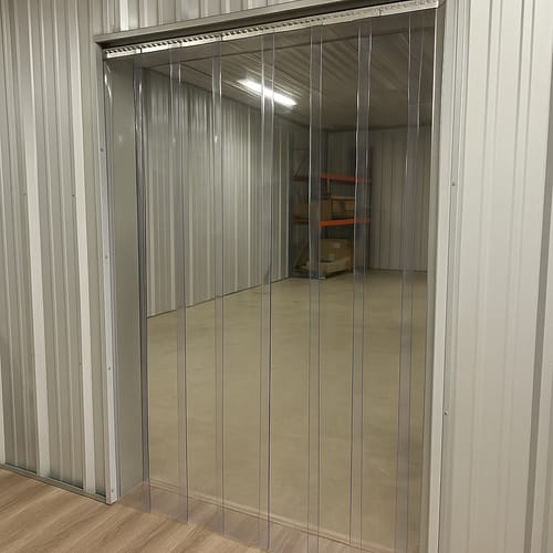 Customer photo review of Department Entrance PVC Strip Curtains (Hook On) - Energy-Saving, Clear, Flexible, Noise-Reducing Curtain Kit with Stainless Steel Rails for Doorways