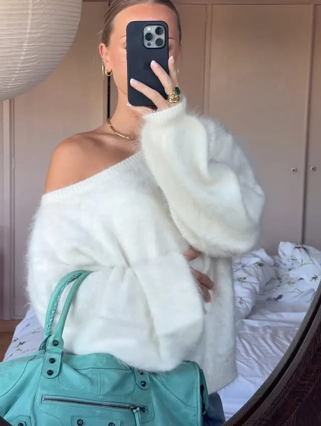 Customer photo review of Meryl Off-Shoulder Mohair Sweater