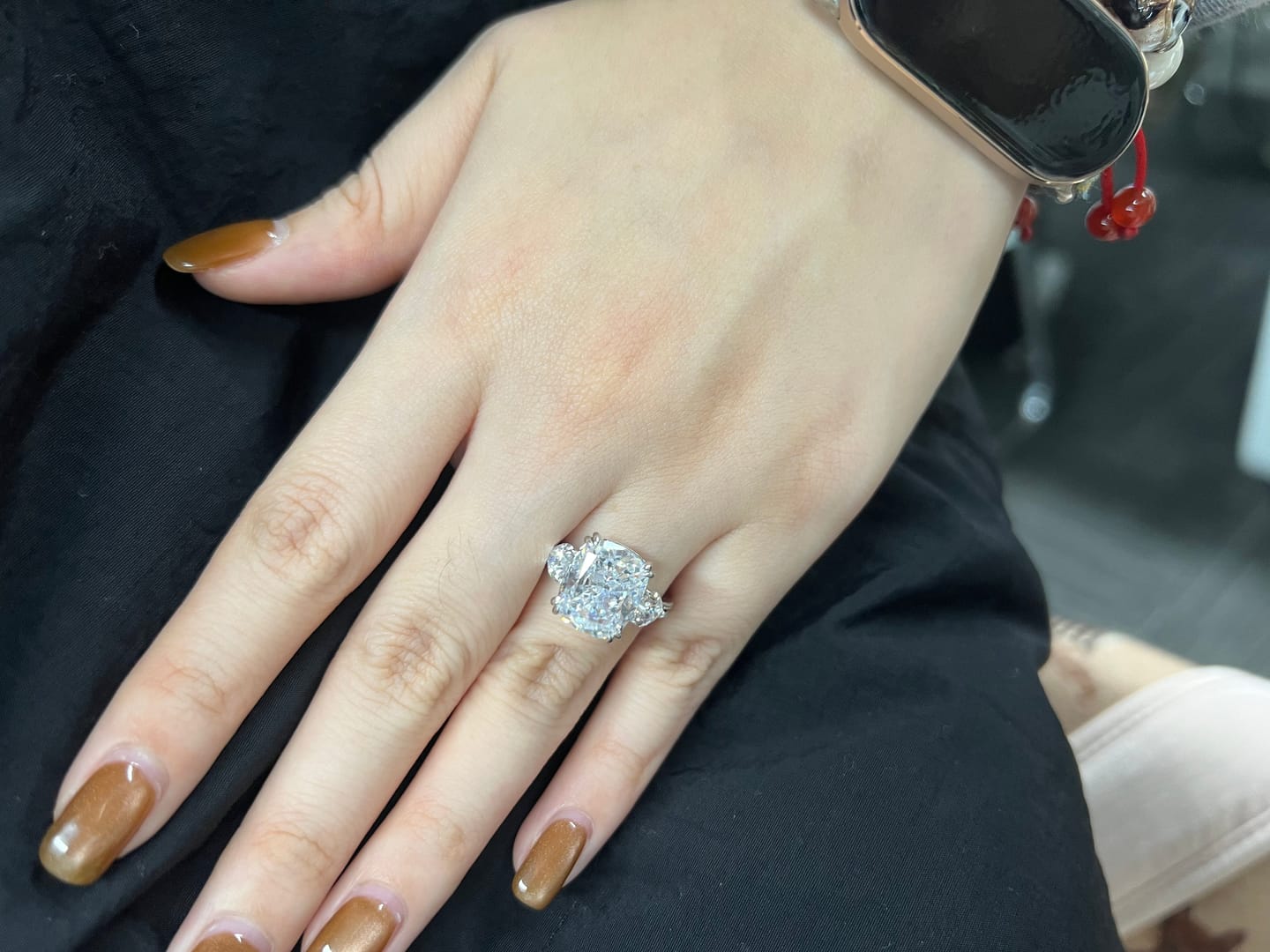 Customer photo review of S925 6.0Ct Cushion Cut Three Stone Engagement Ring Simulated or Moissanite Diamond Bridal Rings For Women