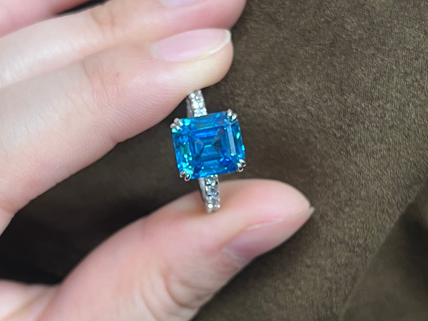 Customer photo review of S925 Honorable 4.5Ct Asscher Cut Engagement Ring Stackable Travel Ring For Women