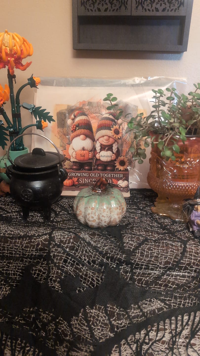 Customer photo review of Personalized "Growing Old Together" Gnome Plaque With Couple Names & Sunflowers Pumpkins Autumn's Warm Charm For Couple Gift For Grandparent