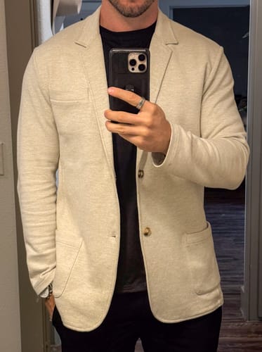Customer photo review of Casual Knit Blazer: Oatmeal