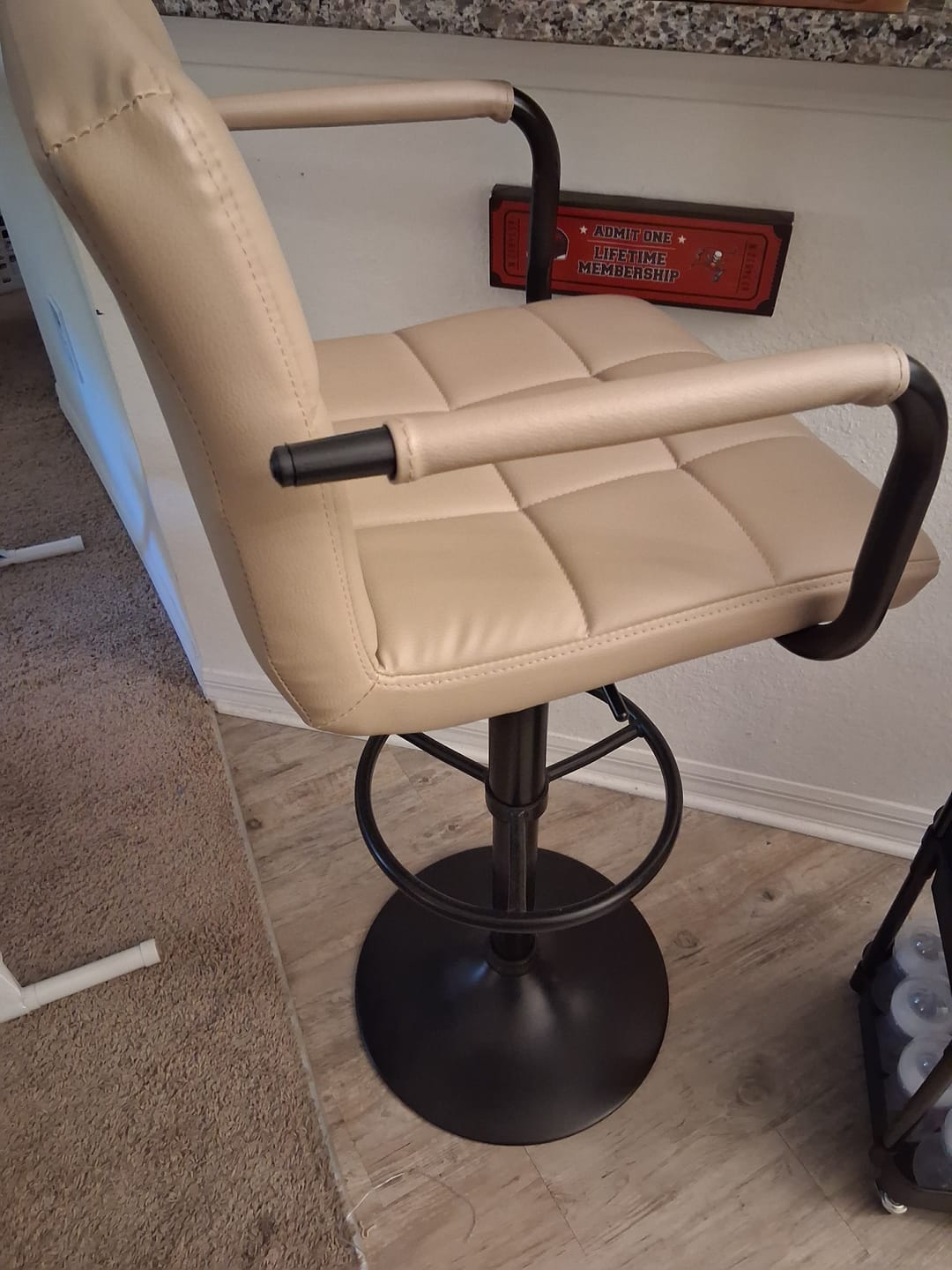 Customer photo review of Adjustable Swivel Bar Stools with Square Back and Armrest (Set of 2)