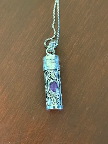Customer photo review of Silver Keepsake Urn Pendant with Gem