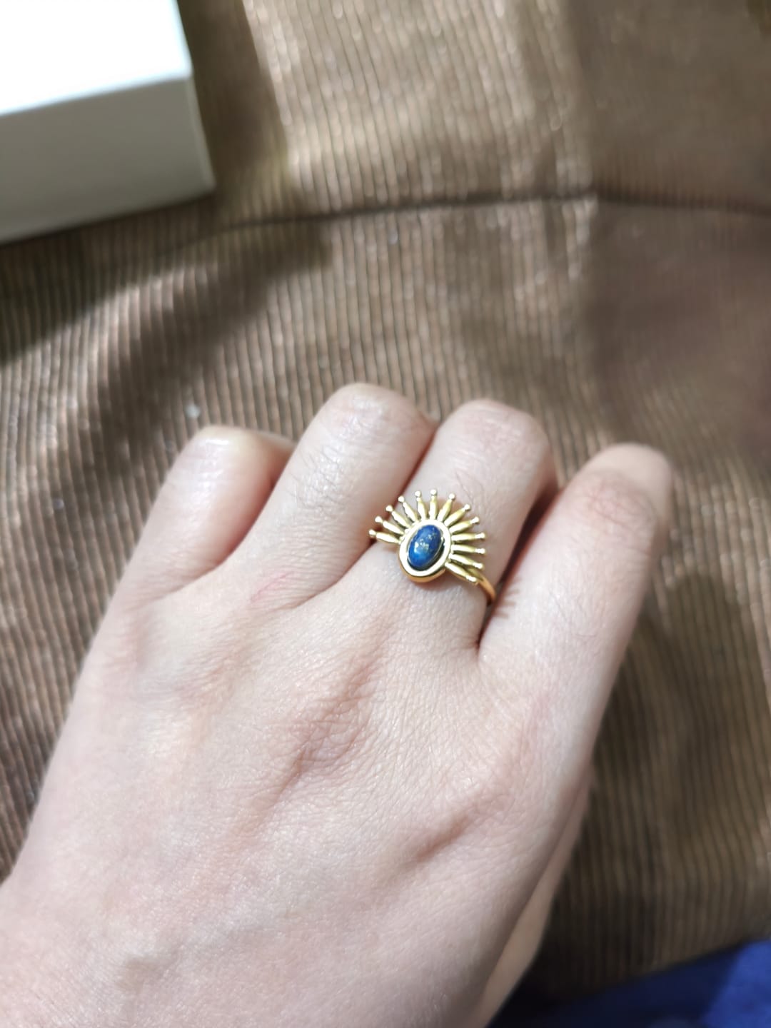 Customer photo review of Blue Stone Sunburst Ring