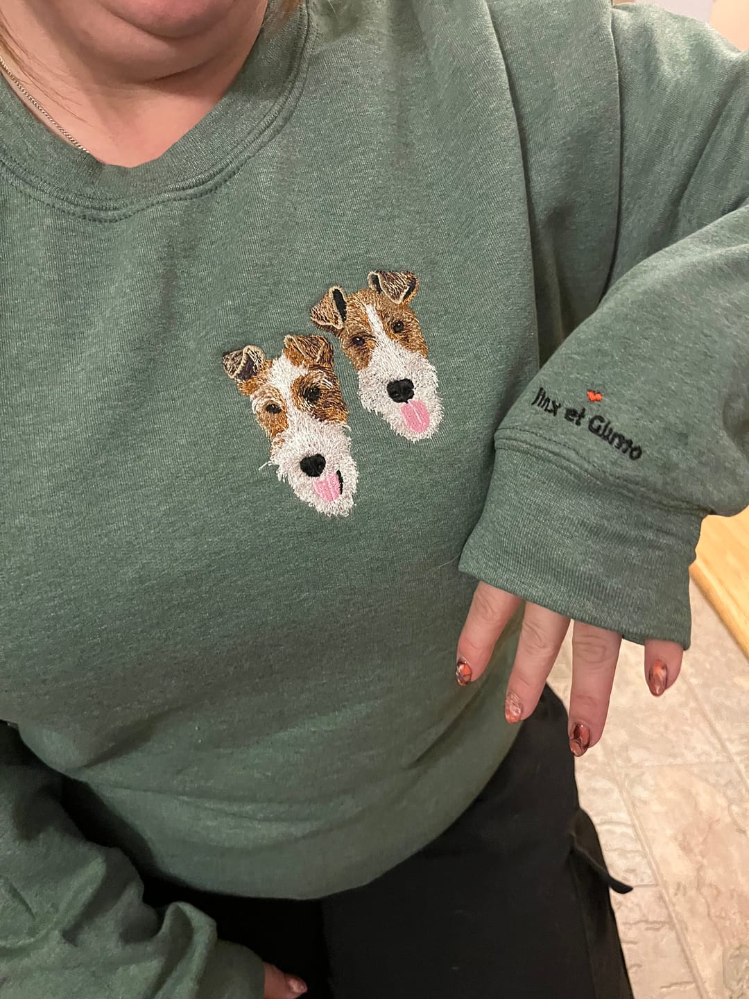 Customer photo review of Custom Embroidered Crewneck – Personalized Pet Sweatshirt for Pet Lovers
