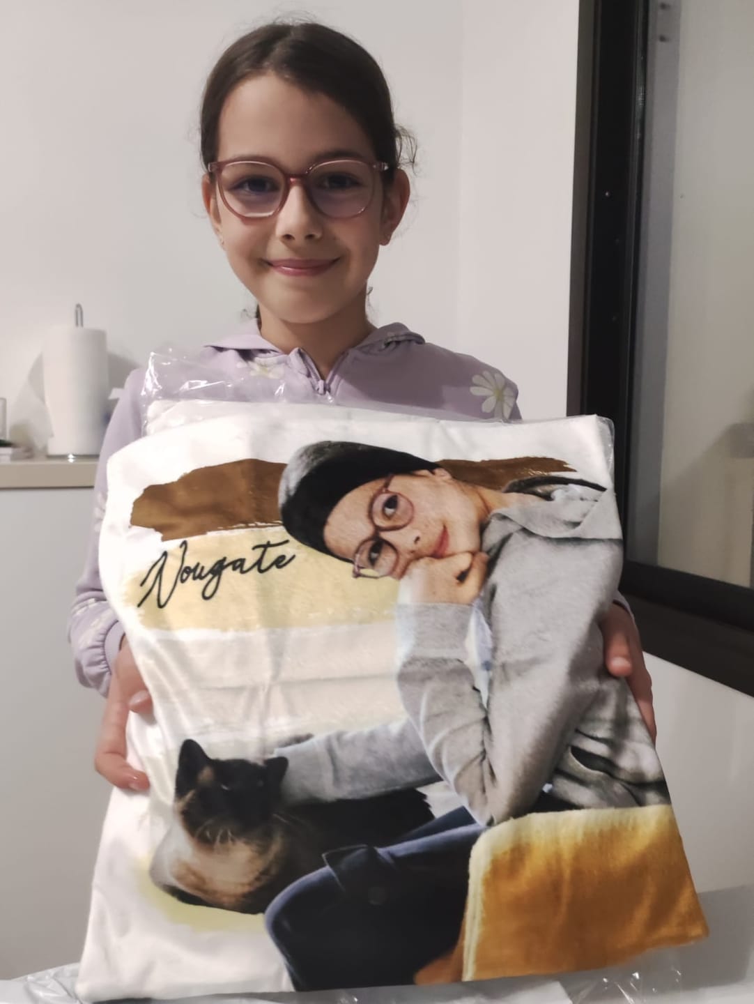 Customer photo review of Photo avec rayures aquarelles - Coussin personnalisé