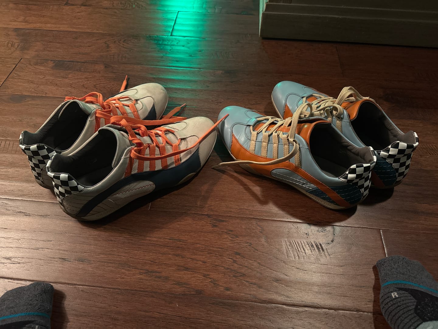 Customer photo review of Men's Racing Sneaker in Blue and Orange