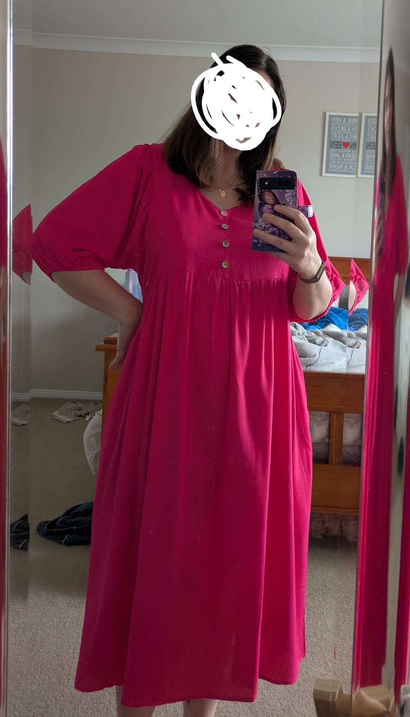 Customer photo review of Emery Midi Dress in Fuchsia