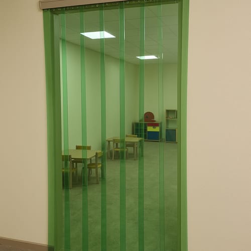 Customer photo review of Transparent Green Nursery Freeflow Curtains (QuickMount) Child-Safe PVC Strip, Easy Access, Energy-Saving, Ideal for Schools & Nurseries