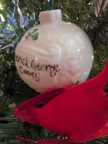 Customer photo review of Belleek Classic Personalised Christmas Bauble