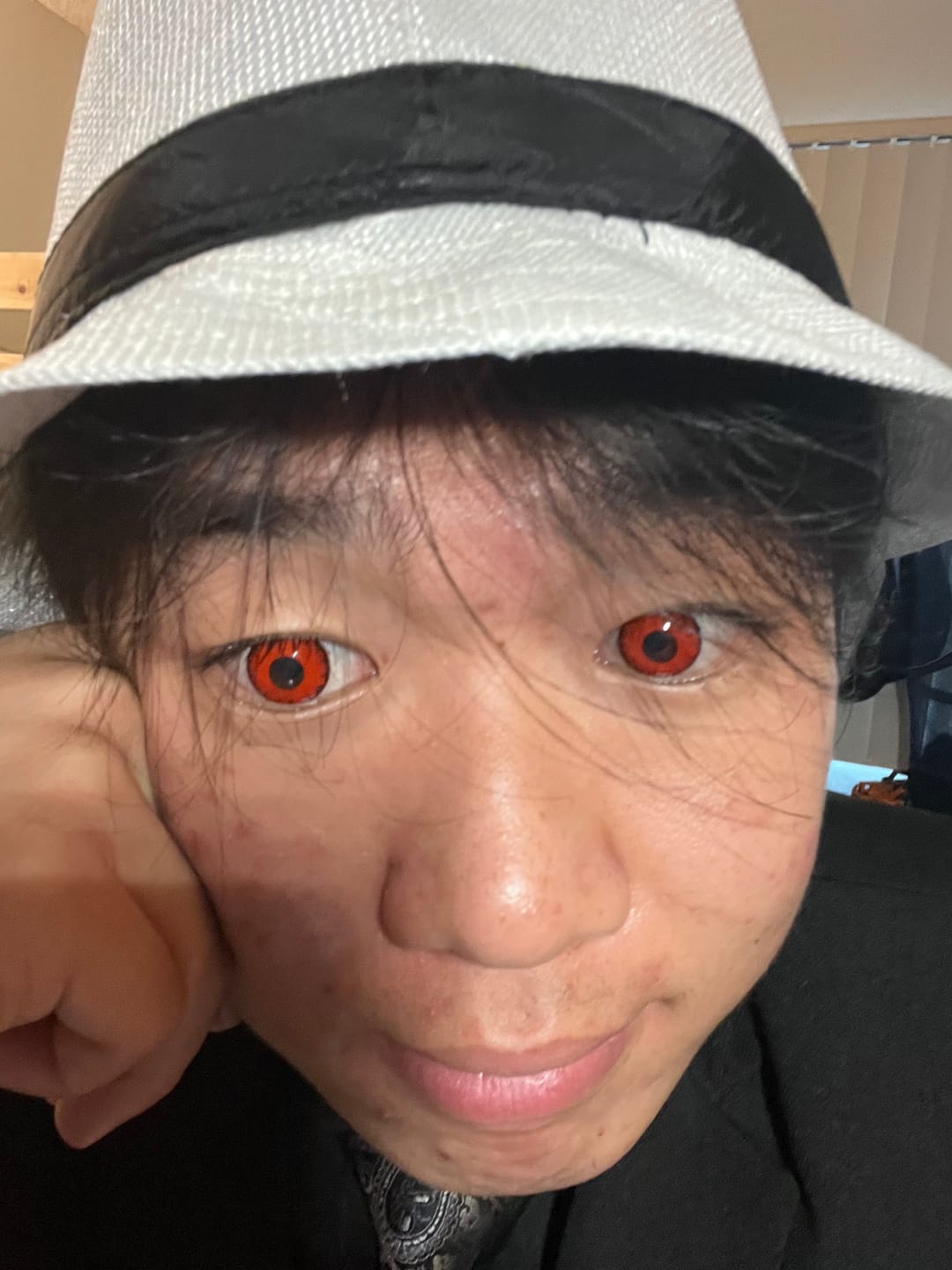 Customer photo review of Cosplay Lucifer's Eye Red Prescription Colored Contact Lenses