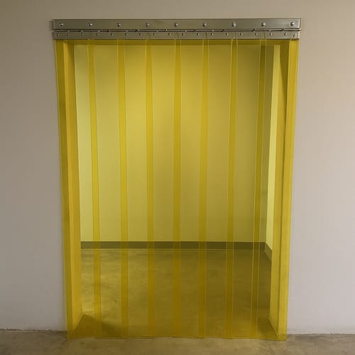 Customer photo review of Transparent Yellow Strip Curtains Hook On Kit Colourful, Energy-Saving PVC for Offices & Workspaces Includes Stainless Steel Rails & Prepped Strips
