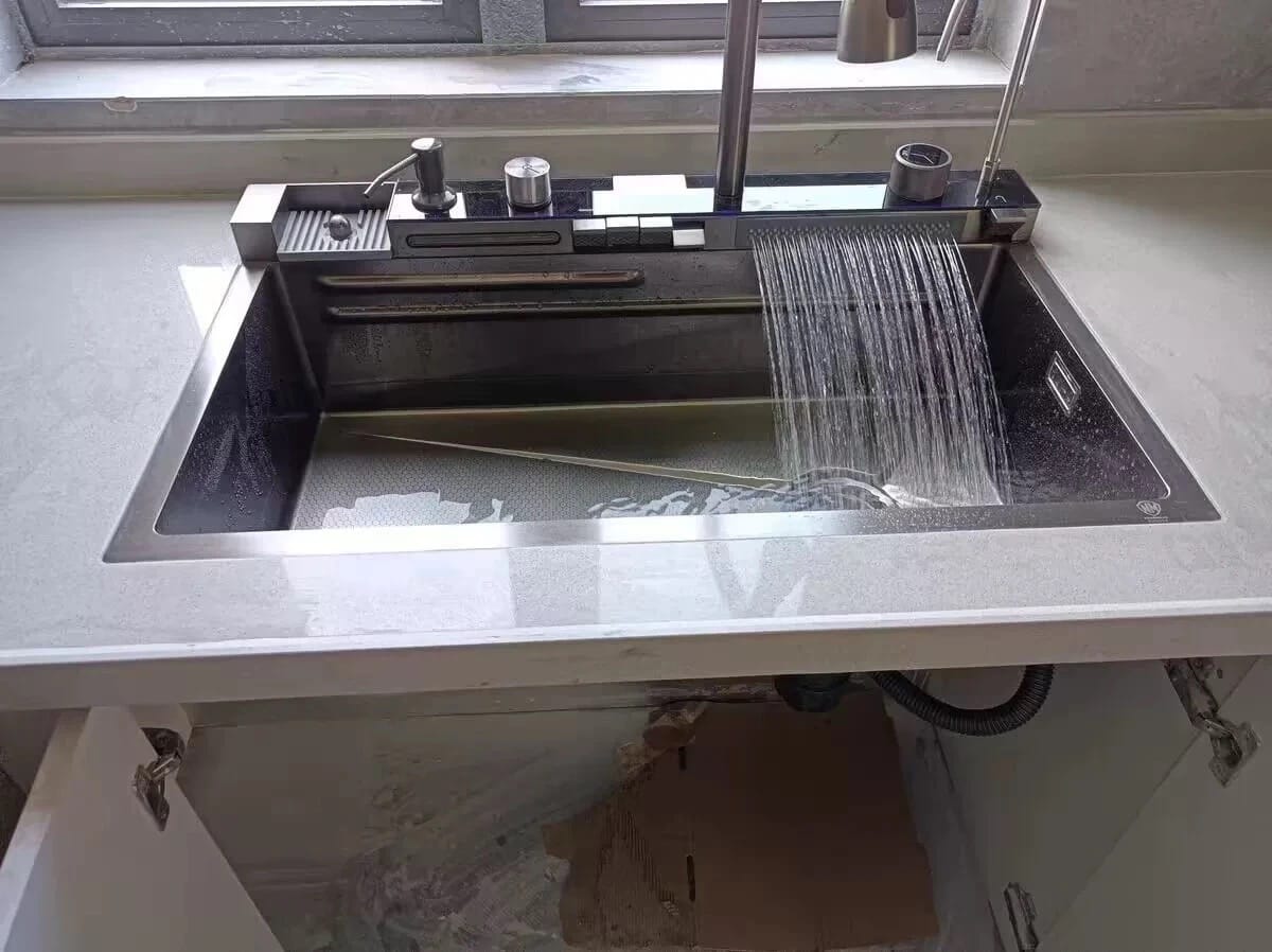 Customer photo review of Kitchen Deluxe Waterfall Workstation Sink with Digital Temperature Display Faucet