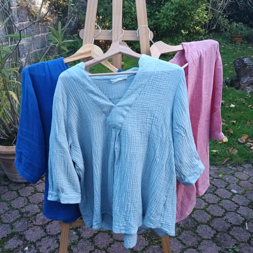 Customer photo review of Blouse Isabeau - double gaze de coton chinée bleu doux