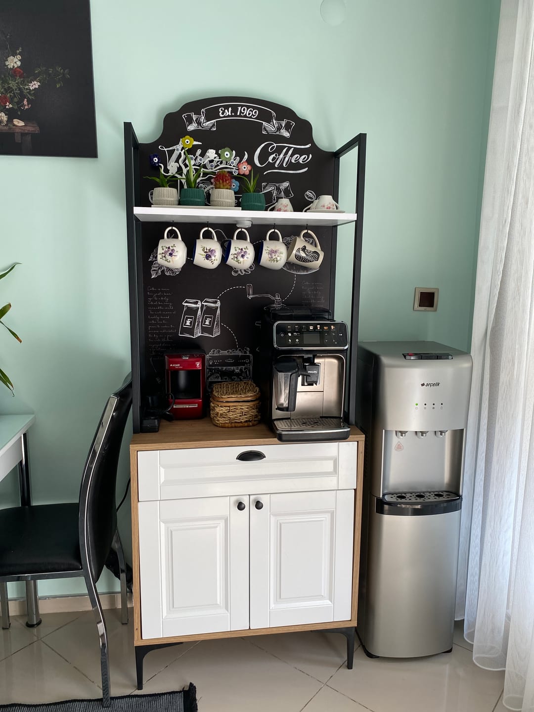 Customer photo review of Rani JE158 Işıklı Kahve Köşesi Membran Kapaklı Çekmeceli Çok Amaçlı Mutfak Dolabı Sepet Ceviz - Beyaz