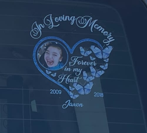 Customer photo review of In Loving Memory Sparkling Heart Memorial Butterflies Personalized Decal
